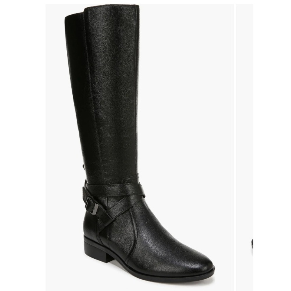 Naturalizer Rena Riding Boots Black Pebbled Leather WIDE Calf Women 7M NEW